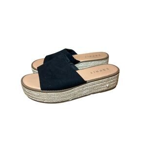 Esprit Womens Black Faux Suede Espadrille Platform Slide Sandals Size‎ 9.5-10